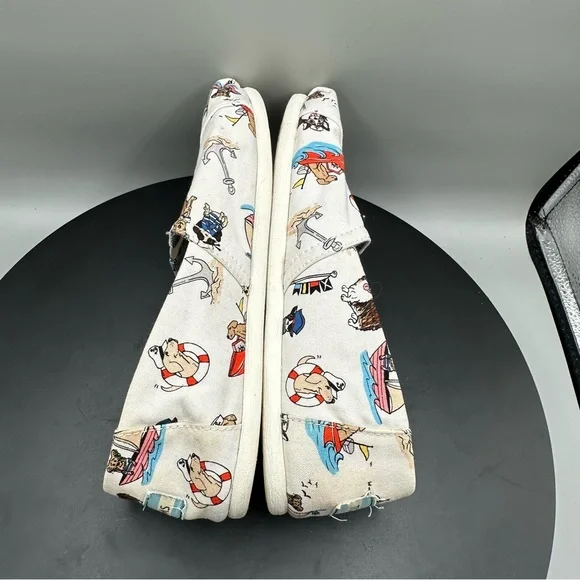 Toms Nautical Dogs Canvas Classic Slip On Shoes Women 6.5 White - Picture 6 of 11